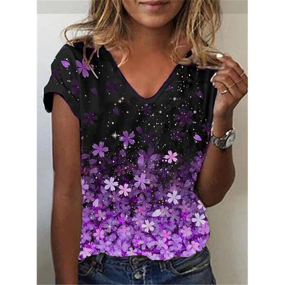 Summer Sunflower Floral 3D Print T Shirt Women V-Neck Casual Tee Y2k Tops Harajuku Streetwear Oversized T-shirts Woman Clothing