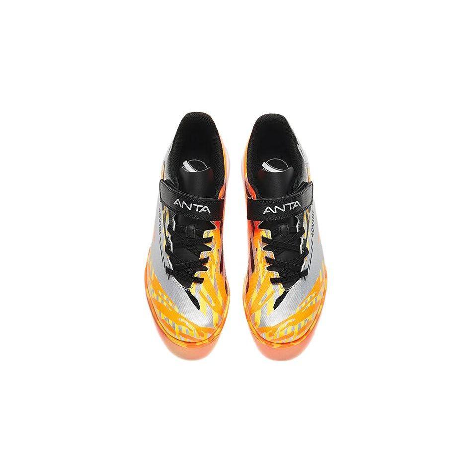 Anta Kids Round Toe Velcro Comfortable Wear-Resistant Shock Absorbing Low-Top Soccer Shoes Kids Soccer Shoes Silver Yellow Black 312342201-2