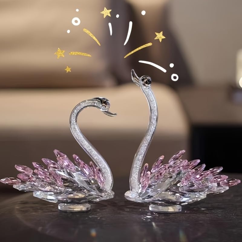 Crystal Glass Crystal Swan Wedding Gift Present Stylish Swan Pair Set Love Protection Cute Clear Rhinestone Interior Figurine K9 Crystal Room