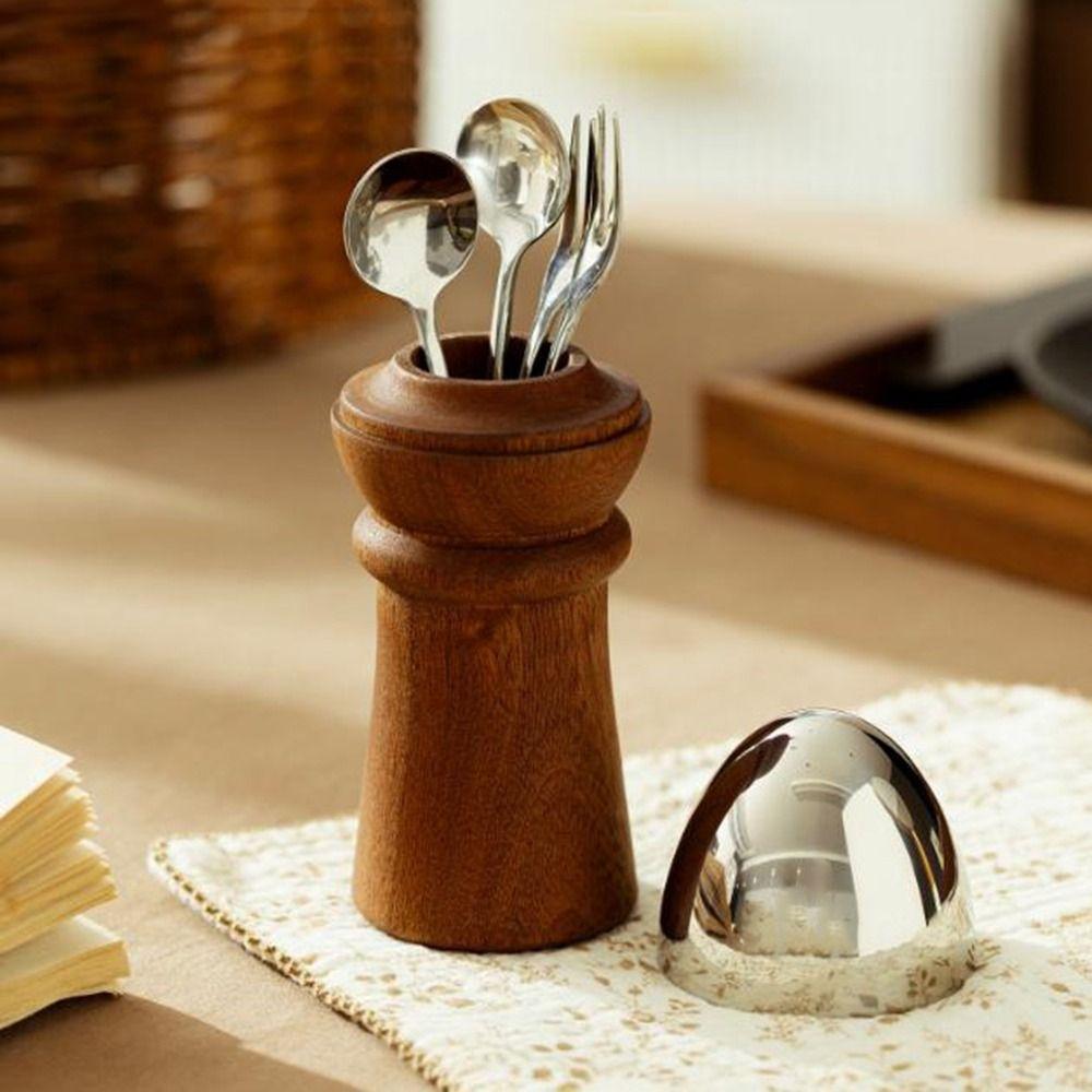 Practical Wood Egg Shaped Organizer Decorative European Style Fruit Fork Spoon Box with Lid Chopsticks Holder Restaurant