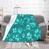 Cute Animal Paws Pattern In Teal-Pets New Arrival Fashion Leisure Warm Flannel Blanket Blue Green Kitten Paw Pattern Turquoise