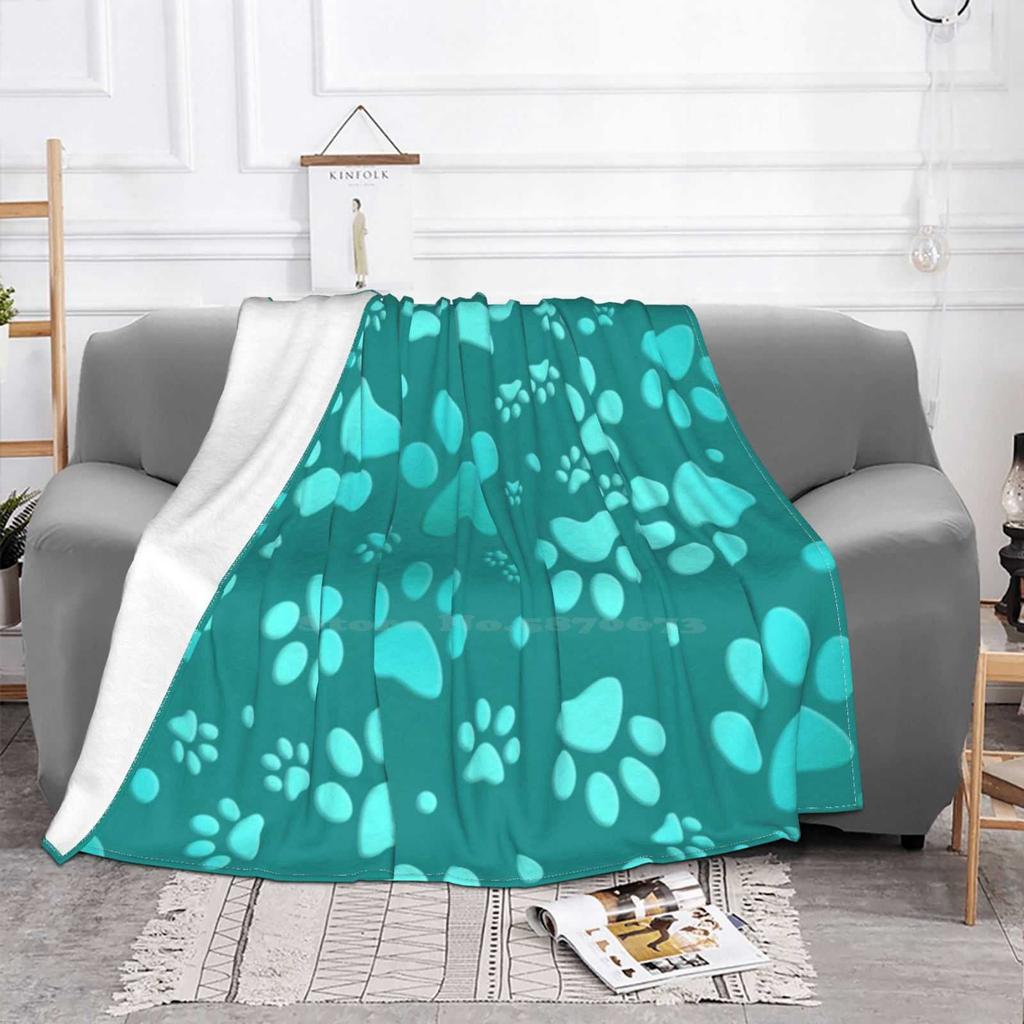 Cute Animal Paws Pattern In Teal-Pets New Arrival Fashion Leisure Warm Flannel Blanket Blue Green Kitten Paw Pattern Turquoise