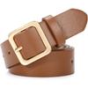 XZQTIVE Women’s Leather Belts for Jeans Pants Dresses Fashion Ladies Black Belt with Square Buckle