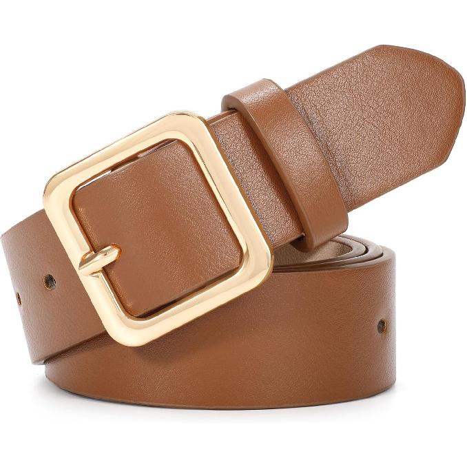 XZQTIVE Women’s Leather Belts for Jeans Pants Dresses Fashion Ladies Black Belt with Square Buckle