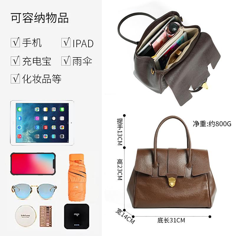 Autumn and winter leather high-end shoulder tote bag women's head layer vegetable tanned cowhide retro large-capacity portable briefcase