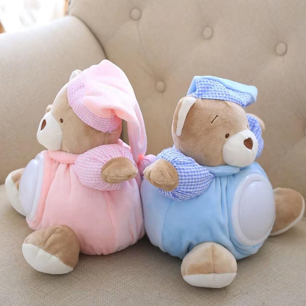 Breathing Light Appease Bear Toys Press Type Baby Plush  Dolls Safe Sleep Soother  Gifts