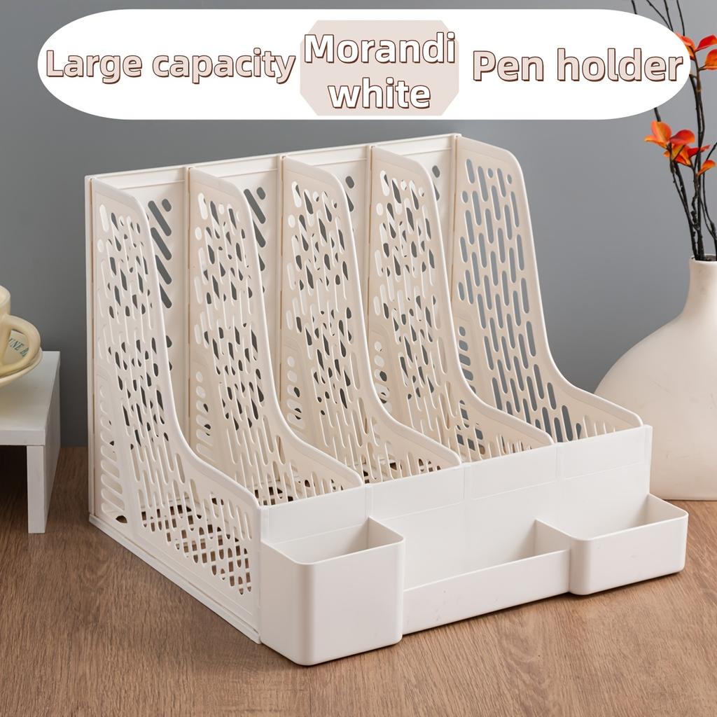 4-Compartment Detachable Desktop File Organizer, PP Material, Space-Saving Office Supplies and Document Storage Box