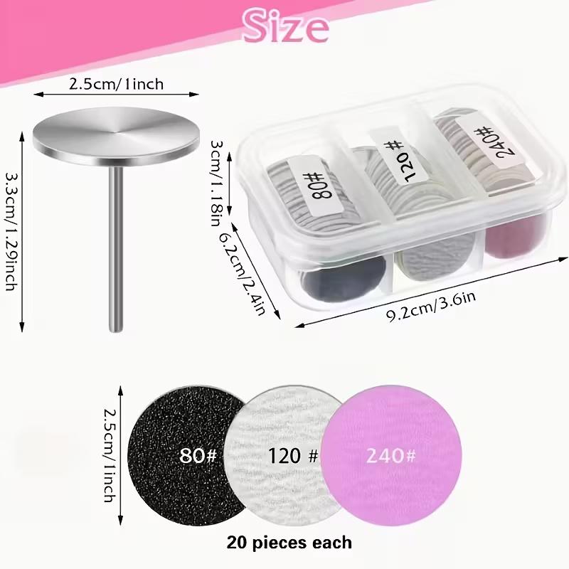 60 pieces sandpaper tray with metal nail drill 0.98 inch - Sandpaper tray nail drill replacement for pedicures and manicures