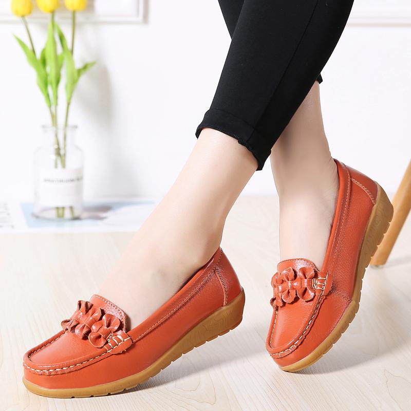 Średni obcas Skórzane buty do tańca Buty damskie Łuk Knot Wedge Buty dla mamy Duże rozmiary Miękkie podeszwy Buty