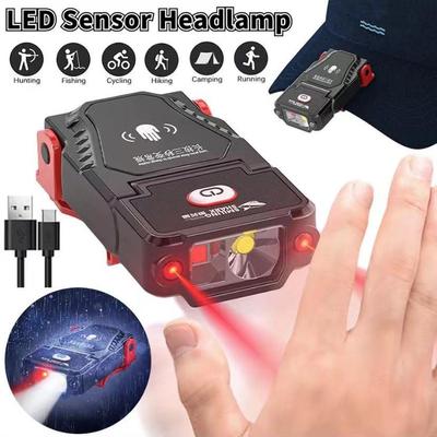 Tragbarer LED-Sensor-Scheinwerfer, superheller Clip-Cap-Licht, Camping-Scheinwerfer, wiederaufladbar, einstellbarer Winkel für Laufen, Wandern