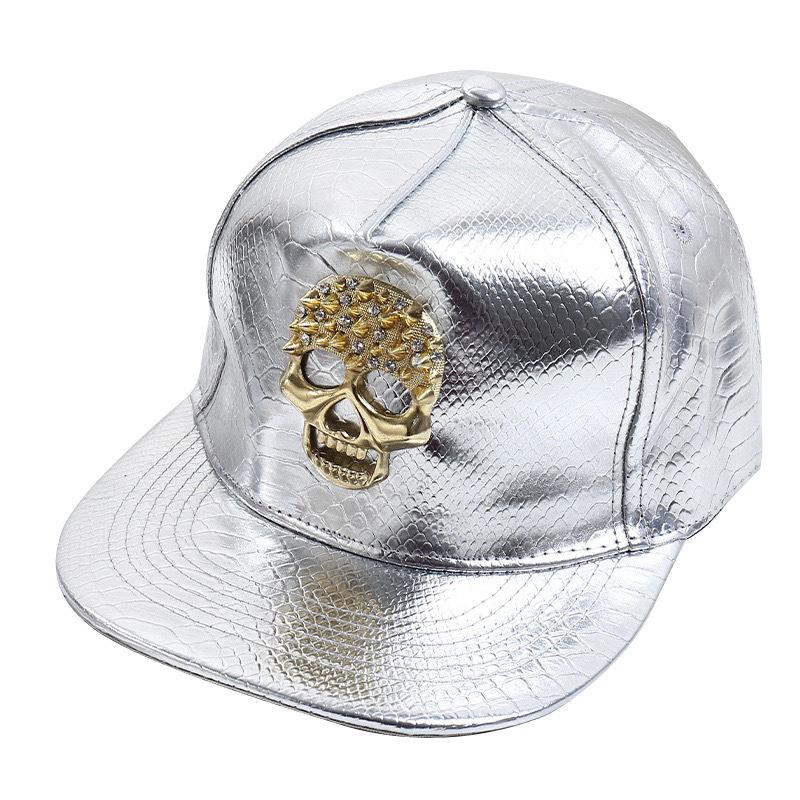 Big Size Crocodile Leatherpattern Baseball Cap Unisex Adjustable Trend Hip Hop Style Cross Skull Flat Brim Duck Tongue Hat