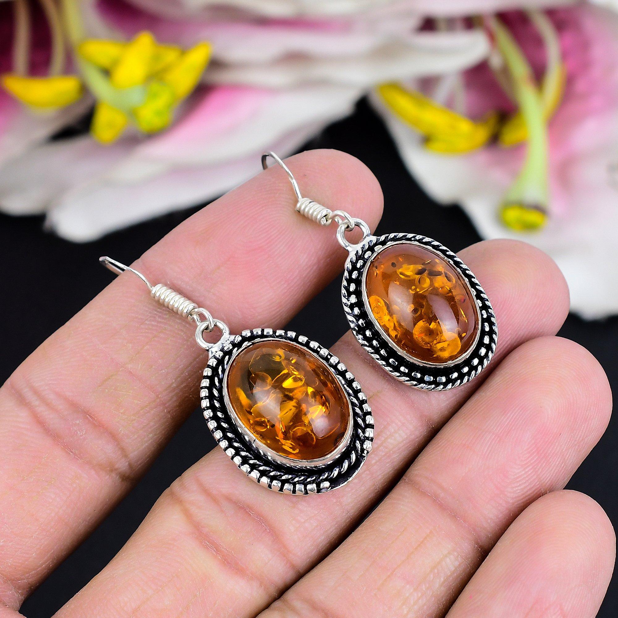 

Балтійський бурш Дорогоцінний камінь Ручна робота Срібло 925 проби Ювелірні вироби Сережка 1,77 KG-1796