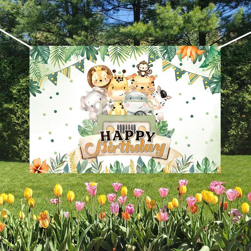 Sfondo per festa di safari con animali della giungla, sfondo Wild One, decorazione per festa di compleanno per il primo anno, sfondo per foto per neonato