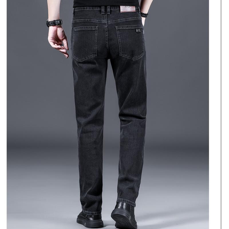 New Men's Casual Black Elastic Denim Pants Spring Autumn Loose Fit Straight Leg Versatile Casual Trousers for Men