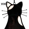 Cat Back Shape Decoration Acrylic Pendant, with Metal Hanging Chain, Stained Glass Effect Silhouette Window Pendant Decoration, for
