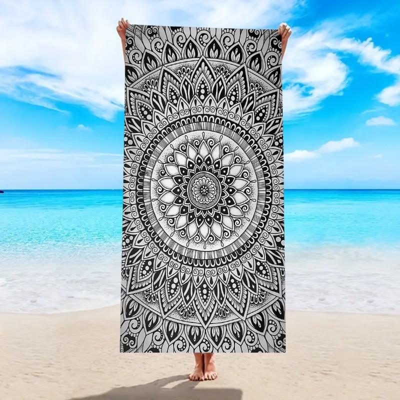 Boho Geometrischer Blumendruck Strandtuch Ethnischer Stil Schnelltrocknend Sandfrei Leichtes Handtuch für Strand Pool Reisen Camping