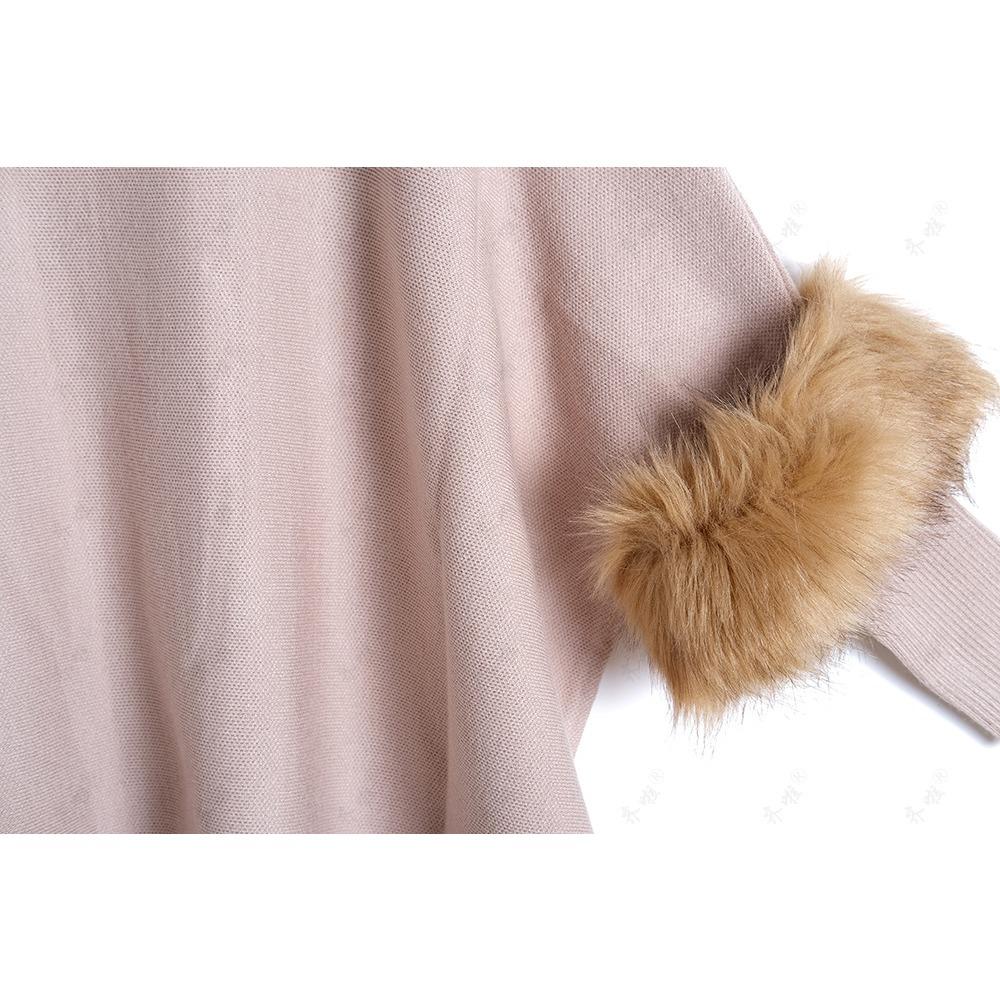 Autumn and Winter Loose Turtleneck Pullover Cape Knitted Sweater Simulation Fur Fur Sleeve Sweater Large Size Bottoming Shirt Jacket Women