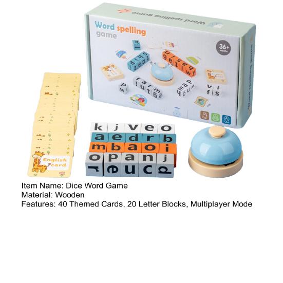 Dice Word Game Logical Thinking Reaction Speed Hand-Eye Coordination Multiplayer 20 Letter Blocks Play with Buzzer