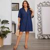 Denimkleid für Damen Sommer Kragen V-Ausschnitt Lässig Lockerer Schnitt Kurze Ärmel Etuikleid Mini-Hemdkleider Damen Jean-Kleid mit Taschen Große Größen