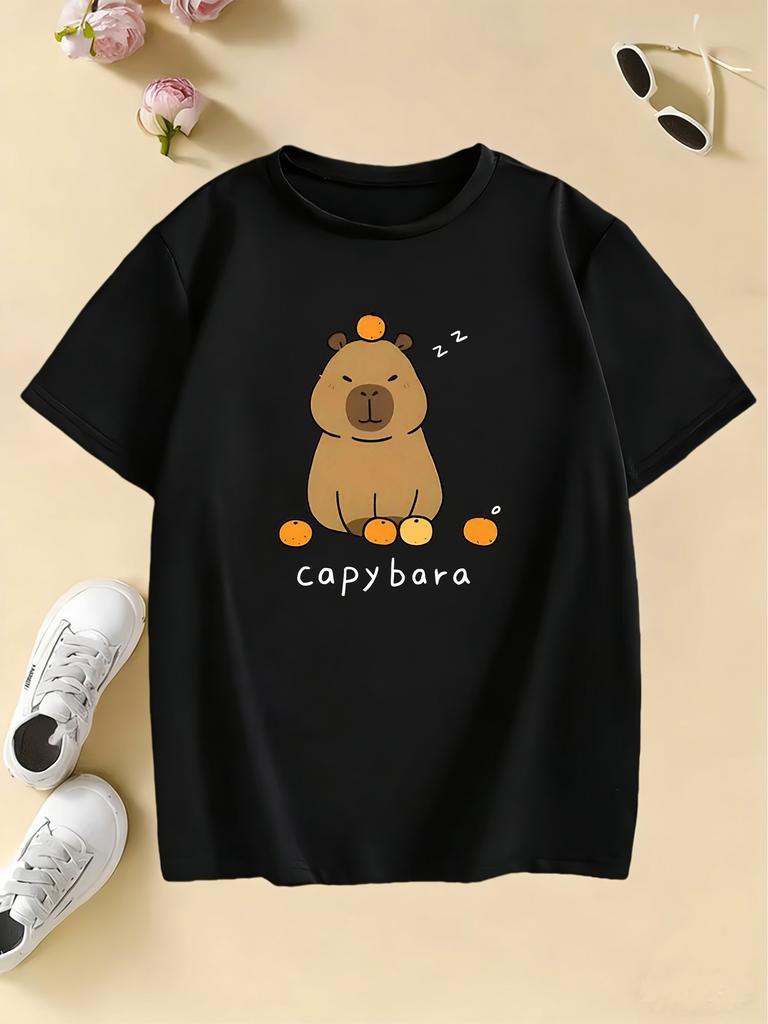 Cartoon Trendy Capybara T Shirts Kids Childrens Tshirt Boys Girls Short Sleeve Summer Spring Casual Top Tee Shirt