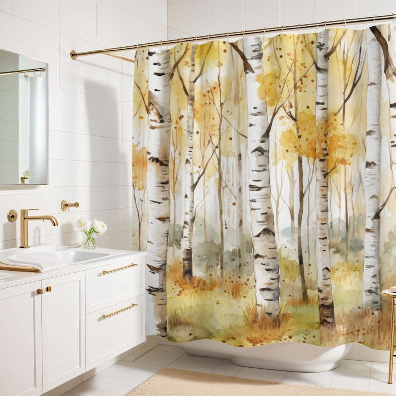 White Birch Trees Shower Curtain - Forest Nature Decor, Luxury Water-Resistant Weighted Fabric W90xH180cm