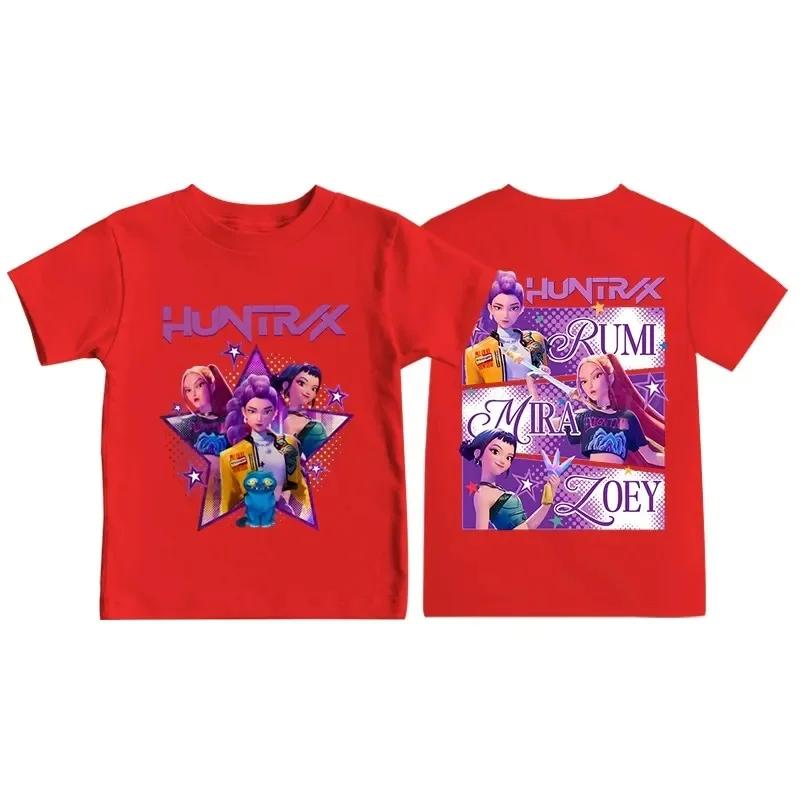 

Kids KPop Demon Hunters TShirt HUNTRX Rumi Mira Zoey Print Crewneck Short Sleeve Casual Tops for Girls Boys Anime Fans Gift S
