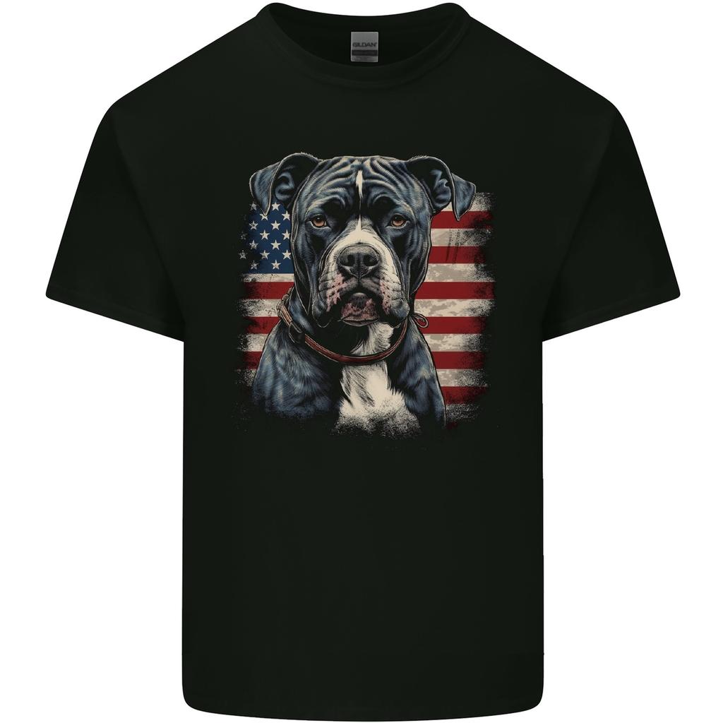 American Pitbul With USA Flag America Dog Unisexs Light Cotton TShirt