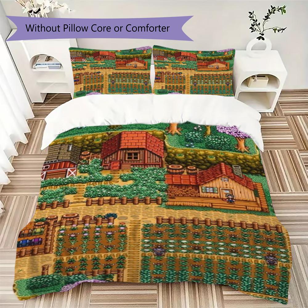 Stardew Valley Muster Bettwäsche Steppset Bettbezug Kissenbezug Heimdekoration Geburtstagsgeschenk (1 * Bettbezug + 2 * Kissenbezug ohne Füllung)179