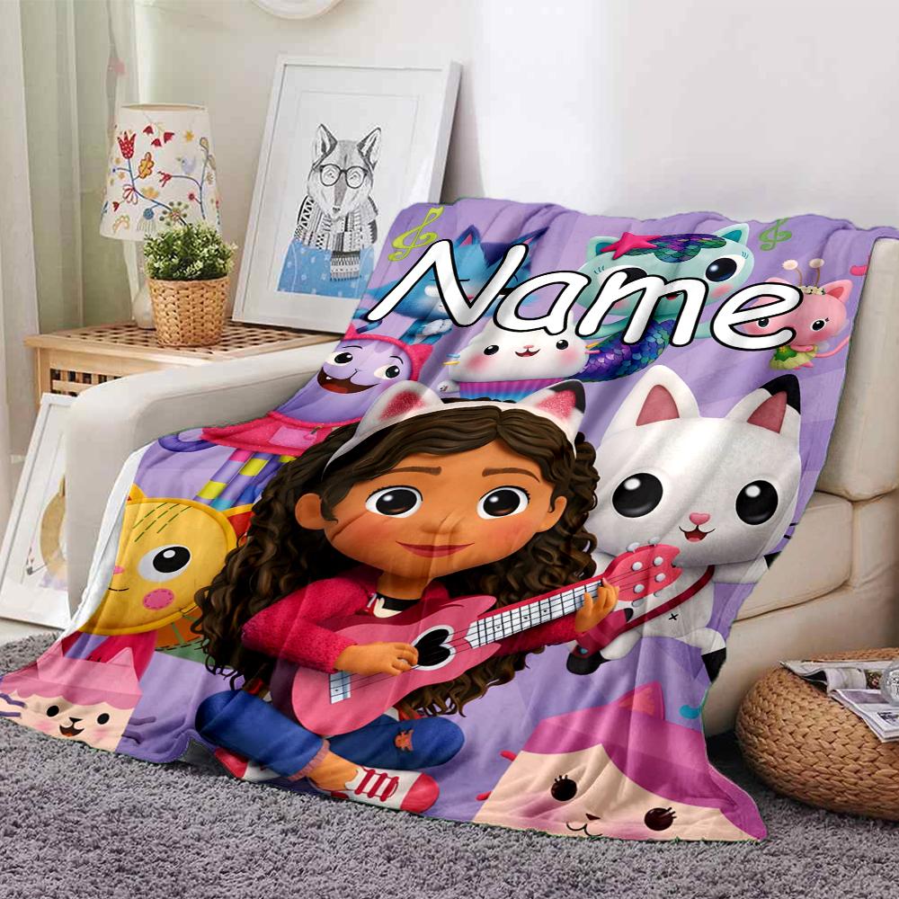 Custom Name Gabbys Dollhouse Theme Printed Blanket Perfect For Couch Bed Travel Outdoor Use Machine Washable Cozy Durable