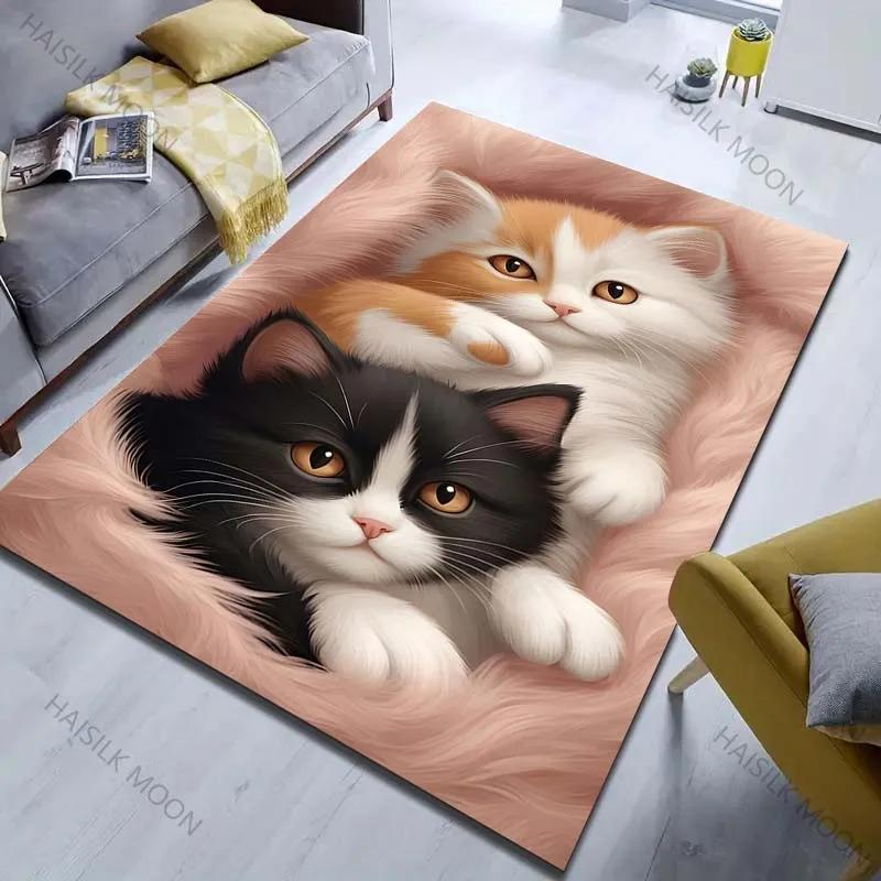 15 SIZES Two Cute Kittens Print Carpet Rug for Bedroom Living Room Bedside Sofa Floor Mat Modern Home Decor Area Rug Luxury Gift