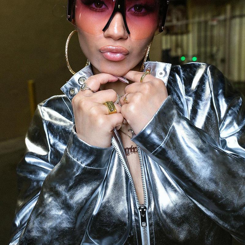 Women's Autumn and Winter Standing Collar Zip Solid Colour Top