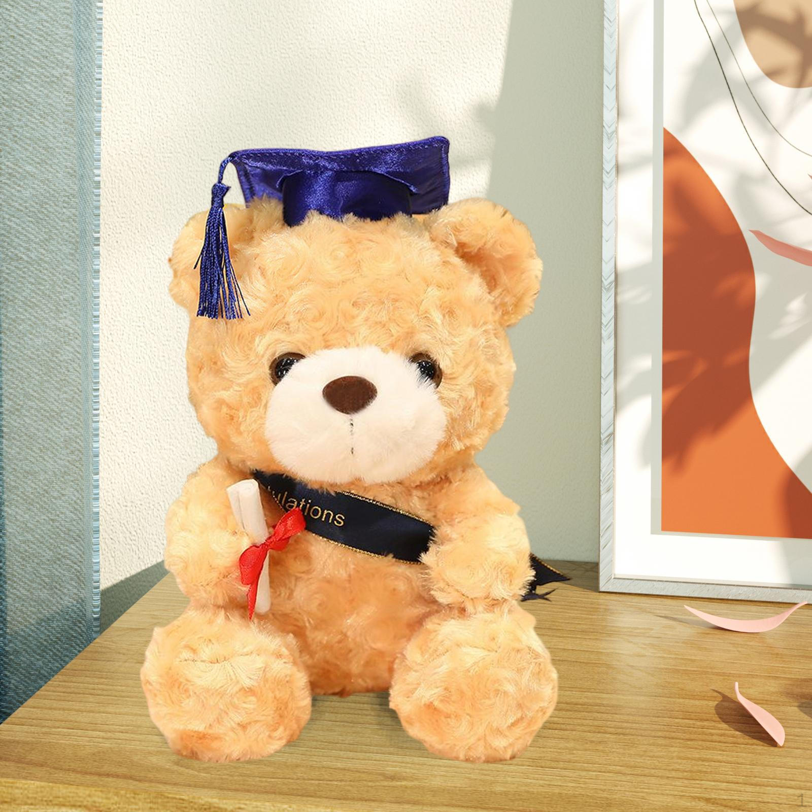 28cm Bear Doll Toys Sofa Ornaments,Hug Back Cushion,Animal Simulation Doll,Kids Pillow Cute Blue Hat