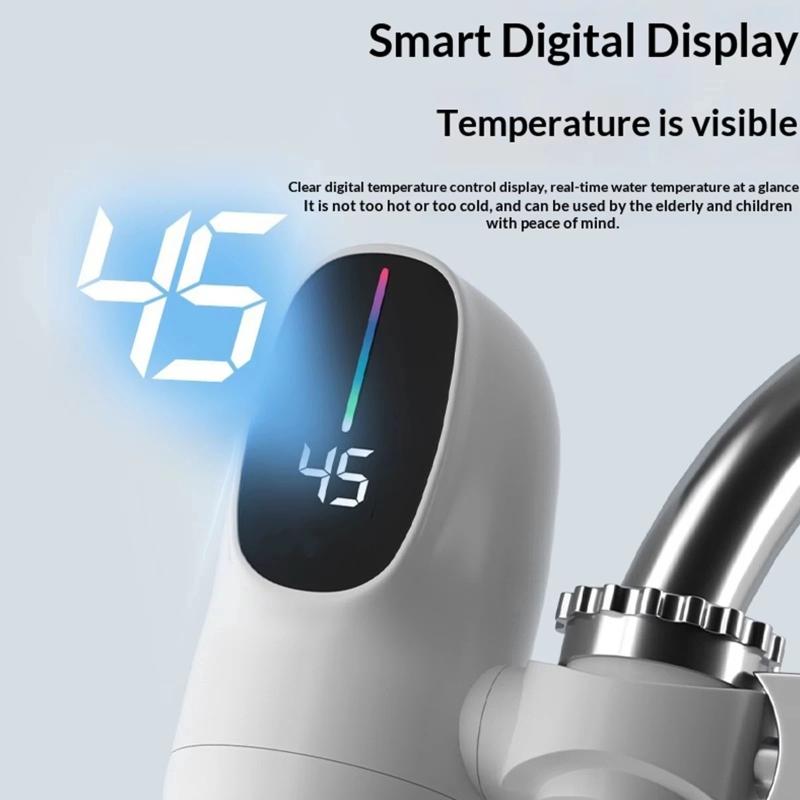 Electric Instant Hot Water Faucet Led Temperature Display Tool Free Installation