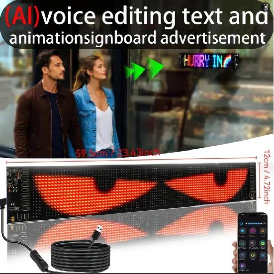 AI voice control Demon Eyes Car LED Display Programmable Flexible LED Display Soft Sign Board Pixel Custom Led Panel Christmas