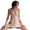 Sexy lingerie flower lace neck nightdress perspective temptation backless suit