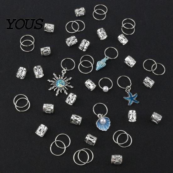 Layered Dreadlocks Beads 45Pcs Dreadlock Hair Accessories, Open Design Easy to Wear Braided Party Jewelry Rings with Marine Elements