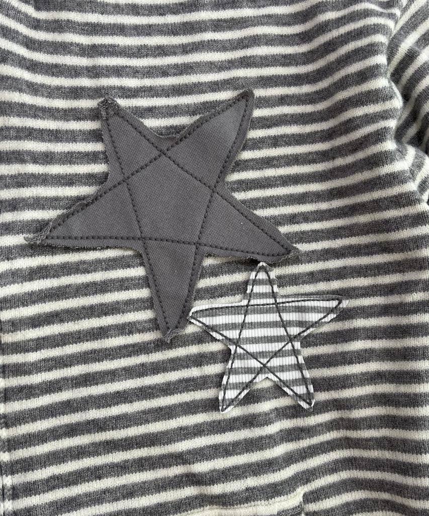 SK8ER ROCK Double Stars Stripe Knit Hood Zip-Up ((Gray))