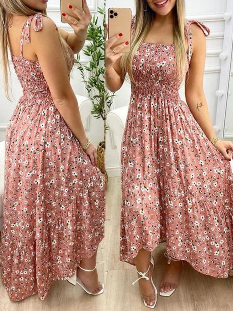 

МОДА Летние сексуальные макси-халат с открытыми плечами Boaydcon Dress Элегантные длинные платья без рукавов с цветочным принтом для женщин для пляжной вечеринки S розовый