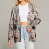 Women's Fashion Long Sleeve Print V-Neck Button Loose Cardigan Top