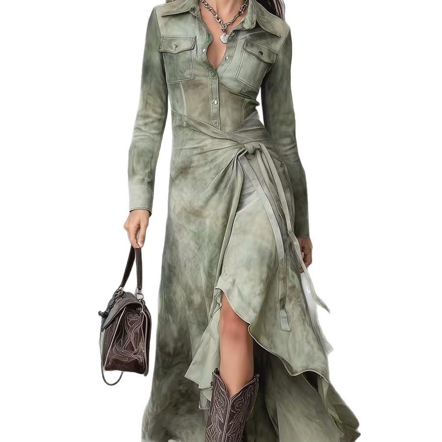 Spot 2026 independent station new printing and dyeing long-sleeved retro light national style vacation long dress dress