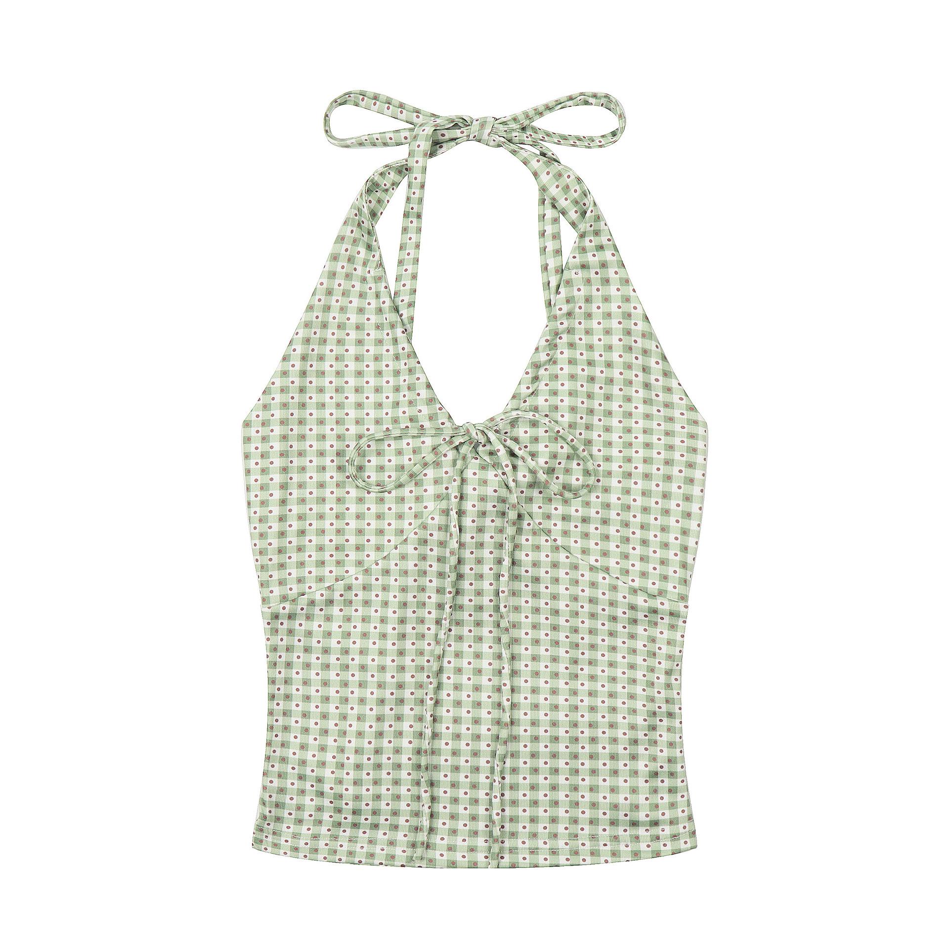 

2026 Sweet & Spicy Polka Dot Halter Crop Top with Drawstring Waist for Women Medium зелёный