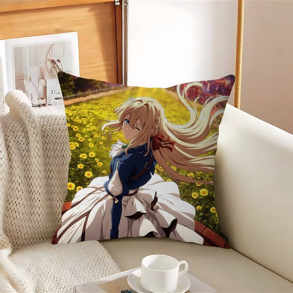 

Violet-T Anime EvergardenS Pillow Case Removable Washable Cushion Cover – All-Season Soft Linen 12x12Inch