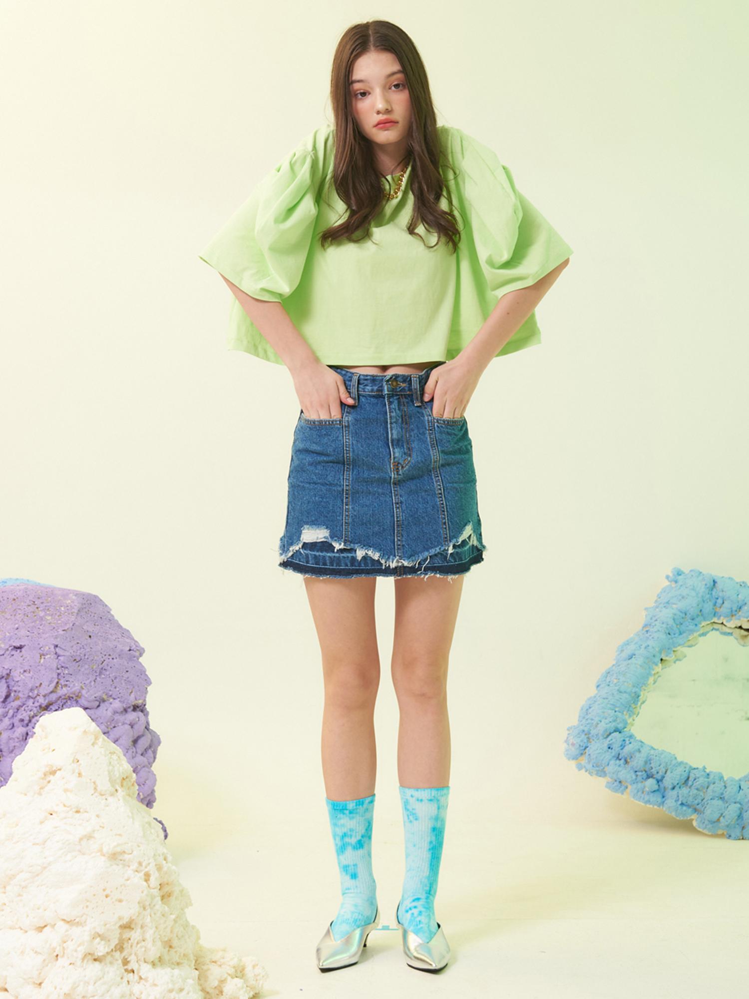 Unknown Planet Up-136 Chin Puff Sleeve Crop Top Green Green/Free