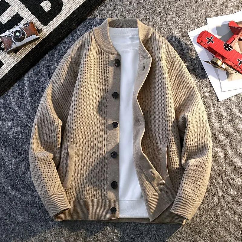 Spring Autumn Cardigan Men Knitted Sweater Outerwear Youthful Vitality Solid Color Single Breasted Casual Knit Sweatercoat