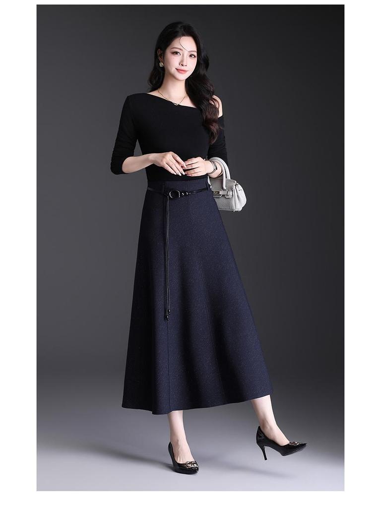 2026 Spring Women's High Waist A-Line Mid-Length Skirt with Wide Hem