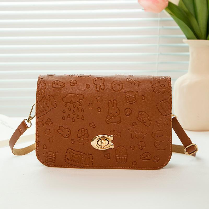 Trend embossed lock single shoulder crossbody small square bag versatile mobile phone change women's bag