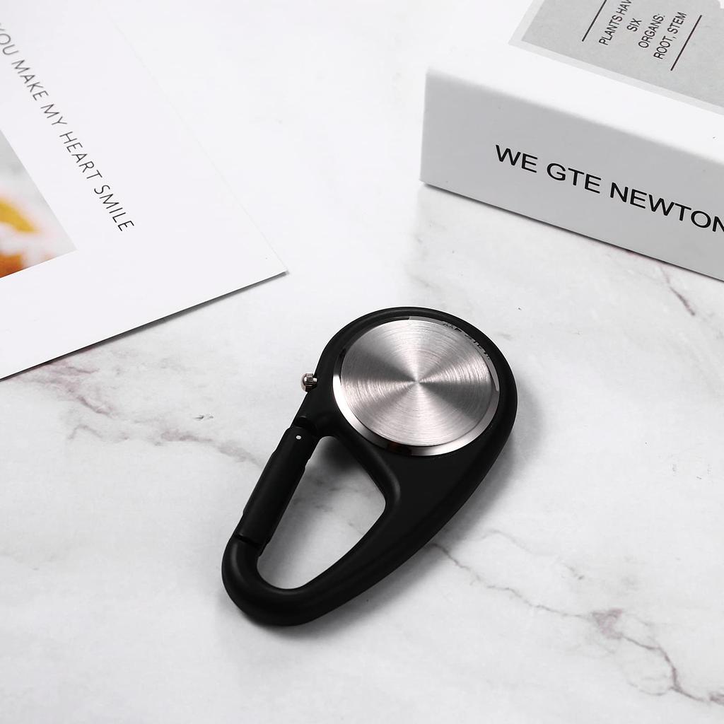 Carabiner Watch Clip Watch Keychain Carabiner Watch Waterproof Luminous Analog Display Pocket Watch Nurse Watch Black Sports Climbing Camping Outdoor