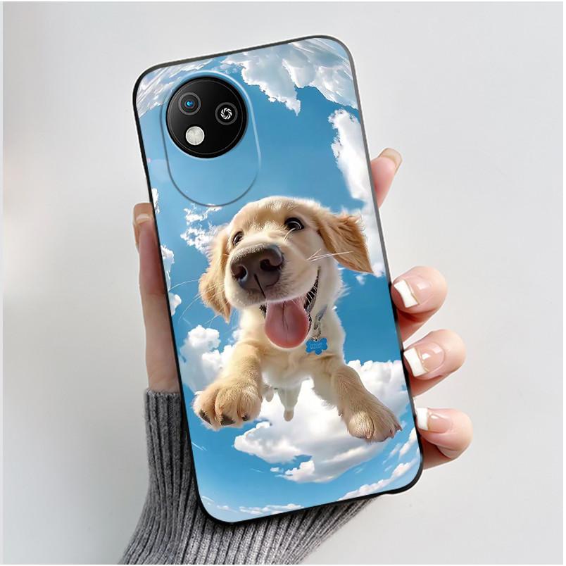 For ZTE Blade A35 Lite/A35 Core Jelly Soft Black Cover Romantic Scenery Pattern Coconut Tree Wildflower Sunflower Casing