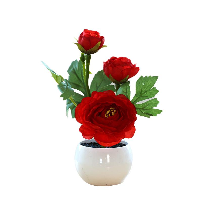 1 STK Hjem Hage Dekor Te Rose 3 Hoder Bord Ornament Falske Blomster Kunstig Blomst Mini Bonsai