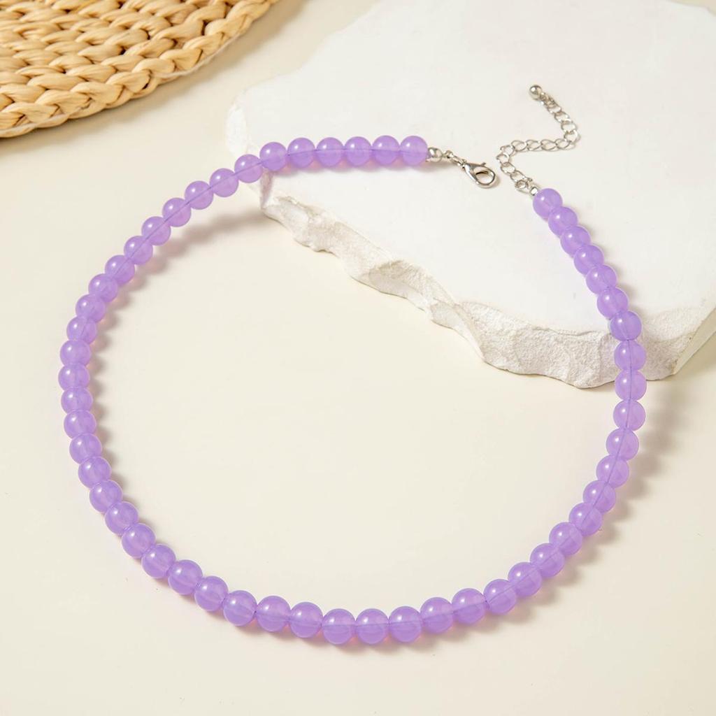 Cross Border Summer Fresh Colorful Bead Necklace for Women's Seaside Vacation Fashion Dopamine Transparent Bead Matching Necklace